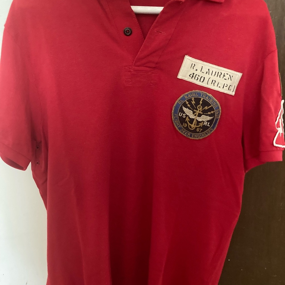 Polo Ralph Lauren Shirt Men Medium Red Navel Training Base Patch Fortis Tigrim